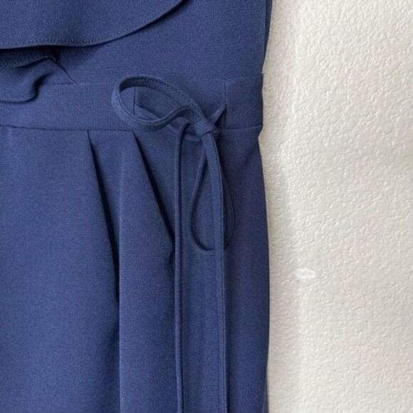Asos Navy Blue Double V Ruffle Wrap Midi Dress, Size 14 - Picture 4 of 12